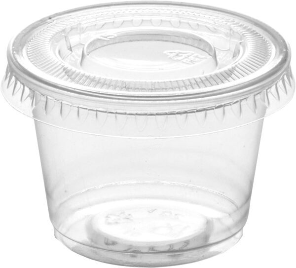 Clear plastic container with lid.