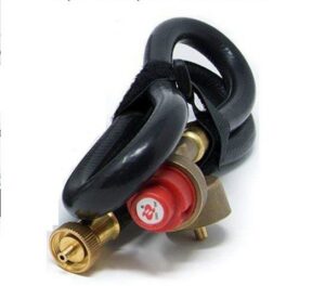 Black hose and red gas regulator.