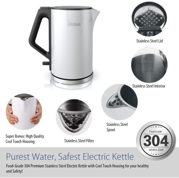 White electric kettle with stainless steel