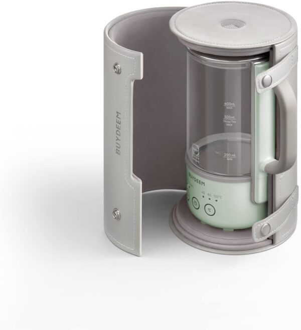 Gray portable electric kettle in case.