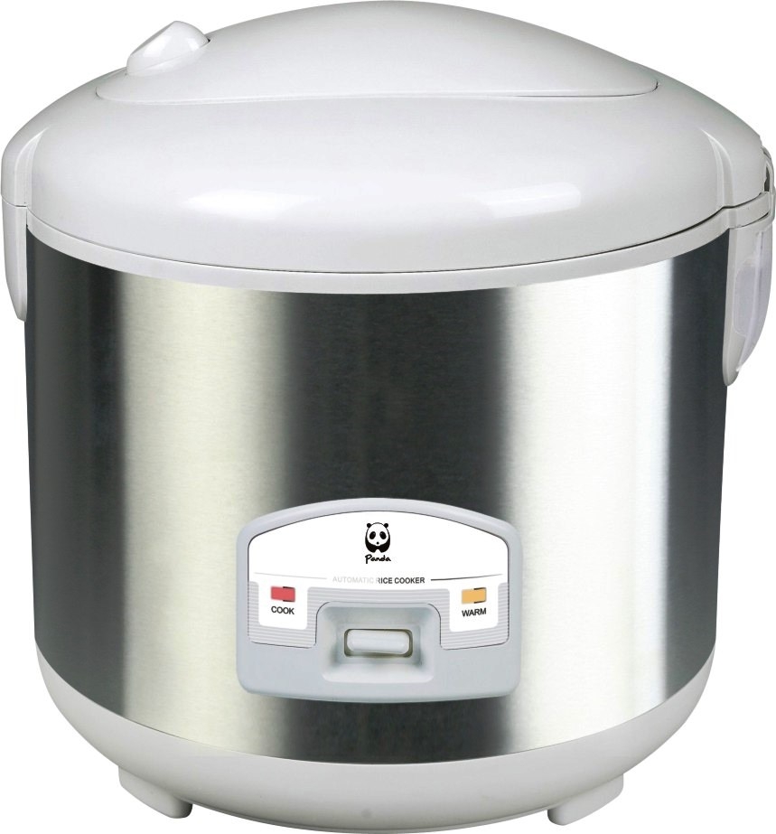 A rice cooker is shown with the lid open.