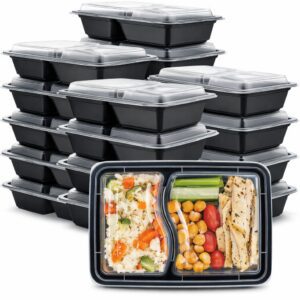 8288B 32oz 2-Compartment Microwaveable Food Containers - Black