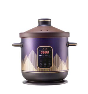 Purple and gold slow cooker with timer.