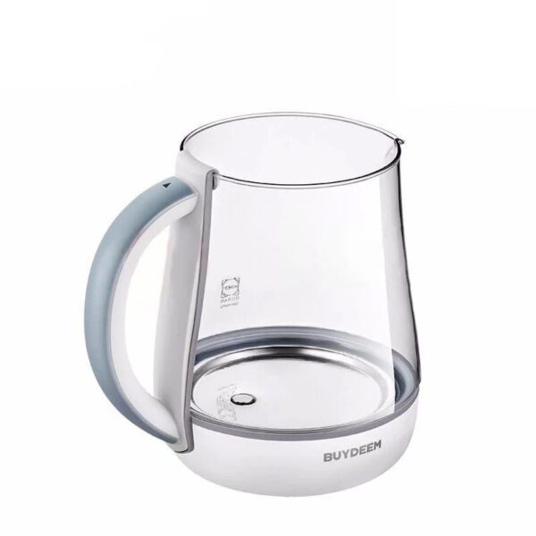 White electric kettle with glass carafe.