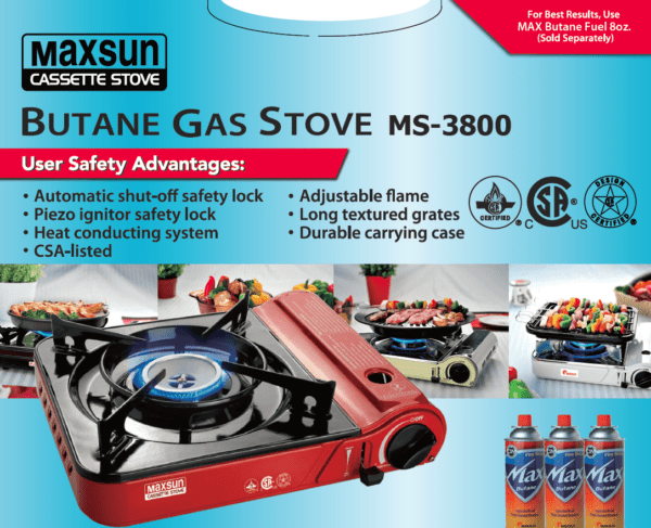 Butane gas stove with safety features.