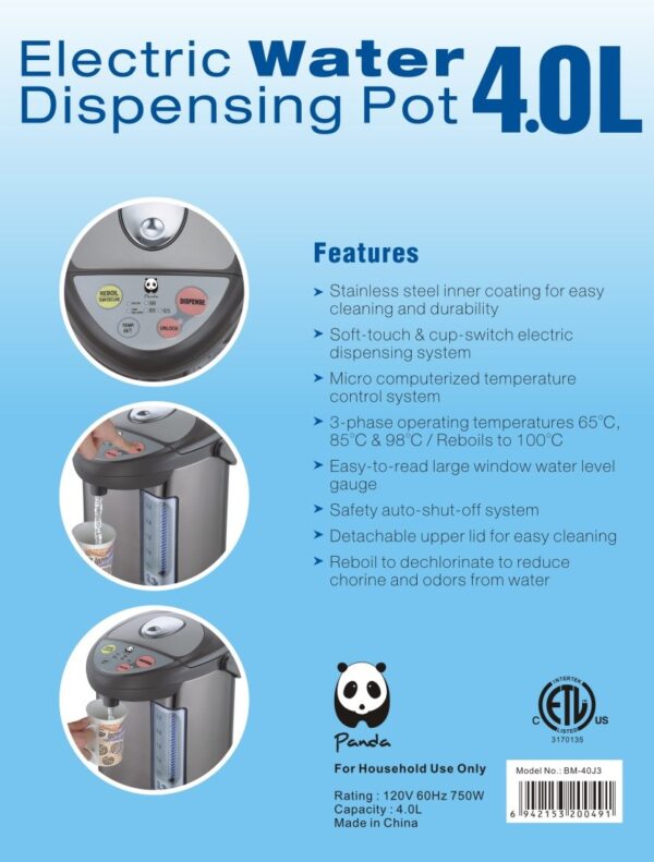 Electric water dispenser with panda logo.