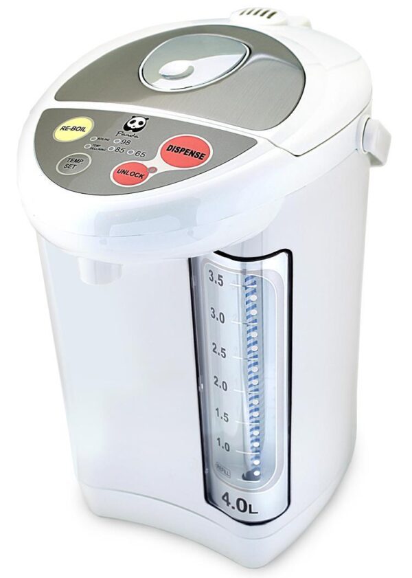 White electric water kettle with dispenser.