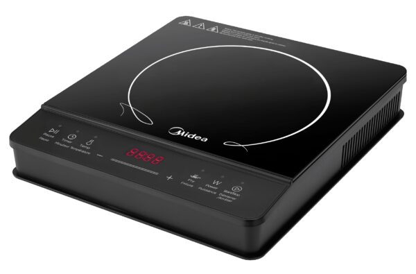 Black Midea electric stovetop with controls.