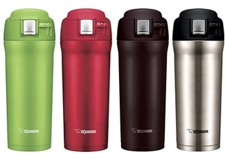 A group of four different colored thermos bottles.