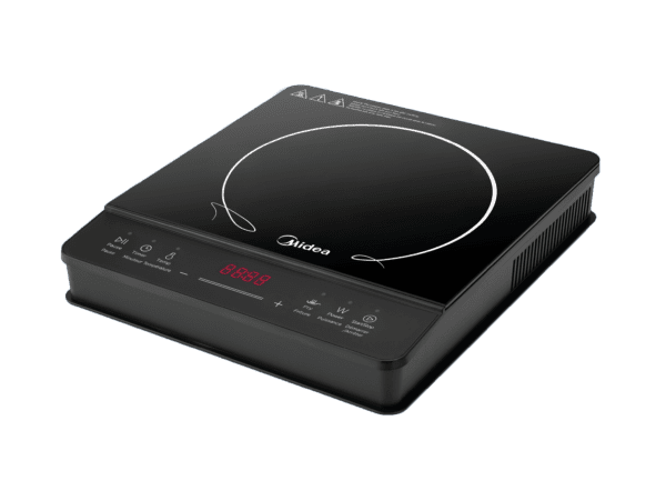 Black Midea single burner induction cooktop.