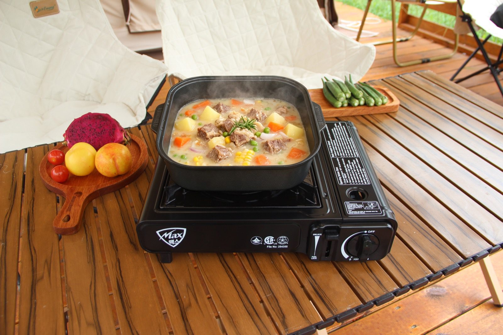 Maxsun MS-2500 black cassette stove used outdoors with a hot pot