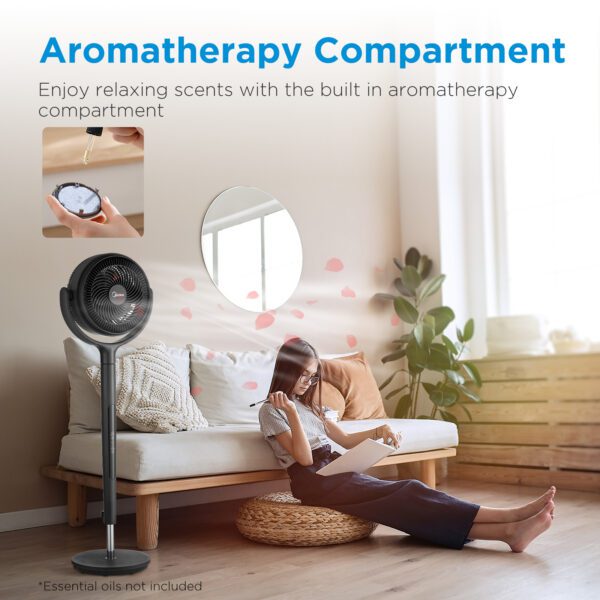 Aromatherapy fan with a built-in compartment.