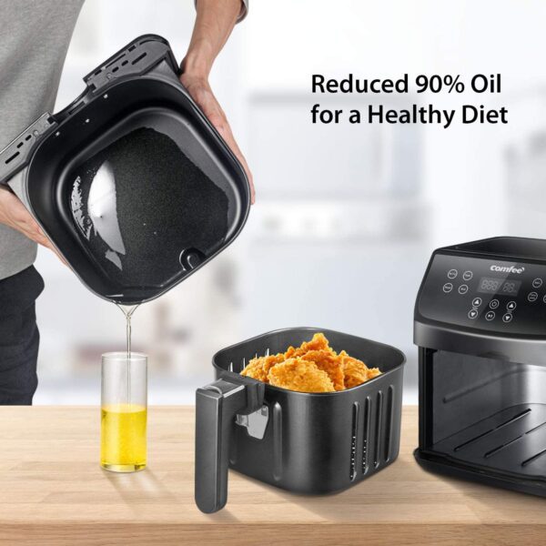 Air fryer with fried food and oil