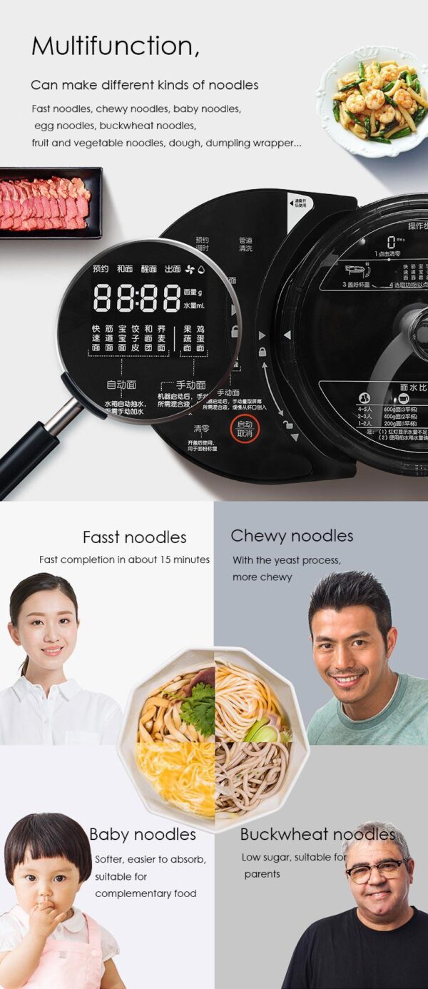 Multifunction noodle maker with digital display.