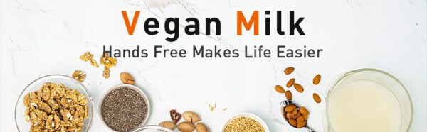 Vegan milk with ingredients on table.