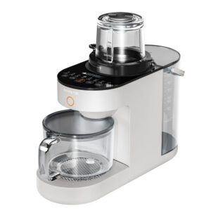 White soy milk maker with glass jar.