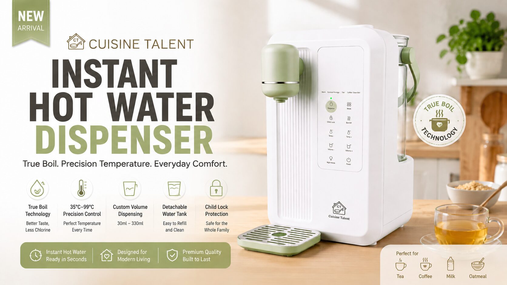 New arrival instant hot water dispenser with true boil technology and precision temperature control