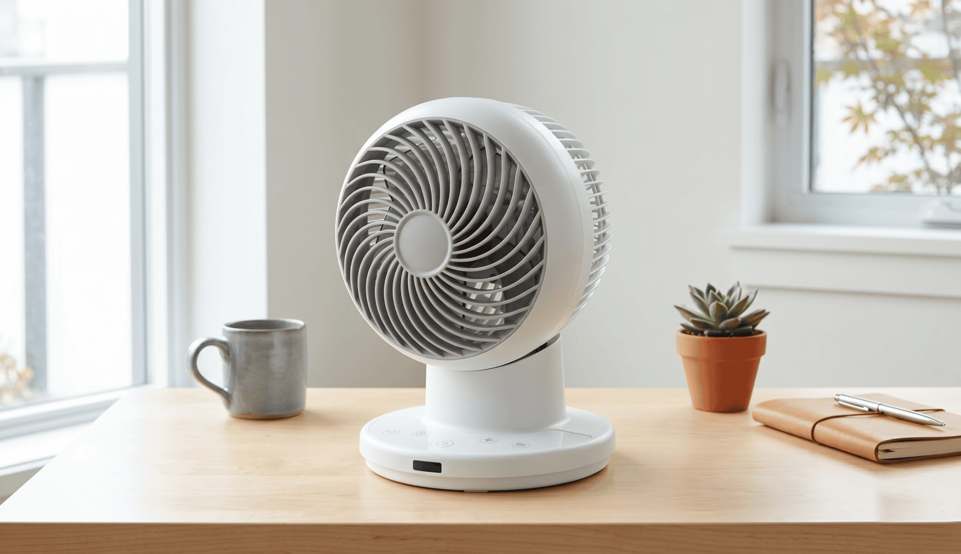 Midea FG15 desktop air circulator on a desk