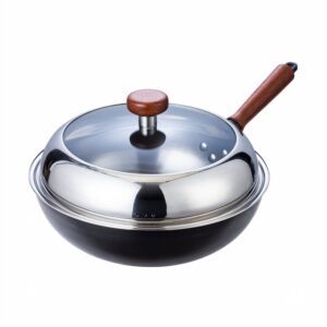 Hivelane 32 cm Nitrided Iron Wok with Lid, C6239