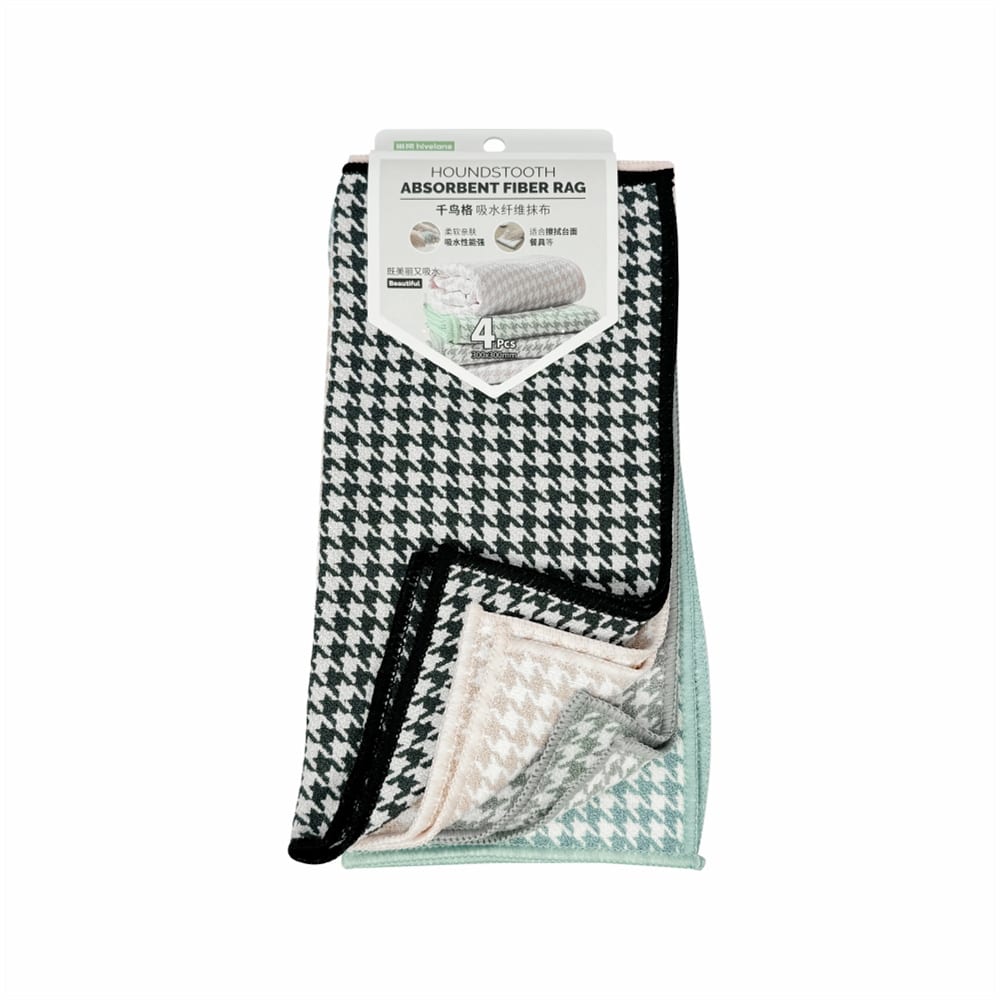 Hivelane Houndstooth Absorbent Fibre Rags, 4-Piece, C6208