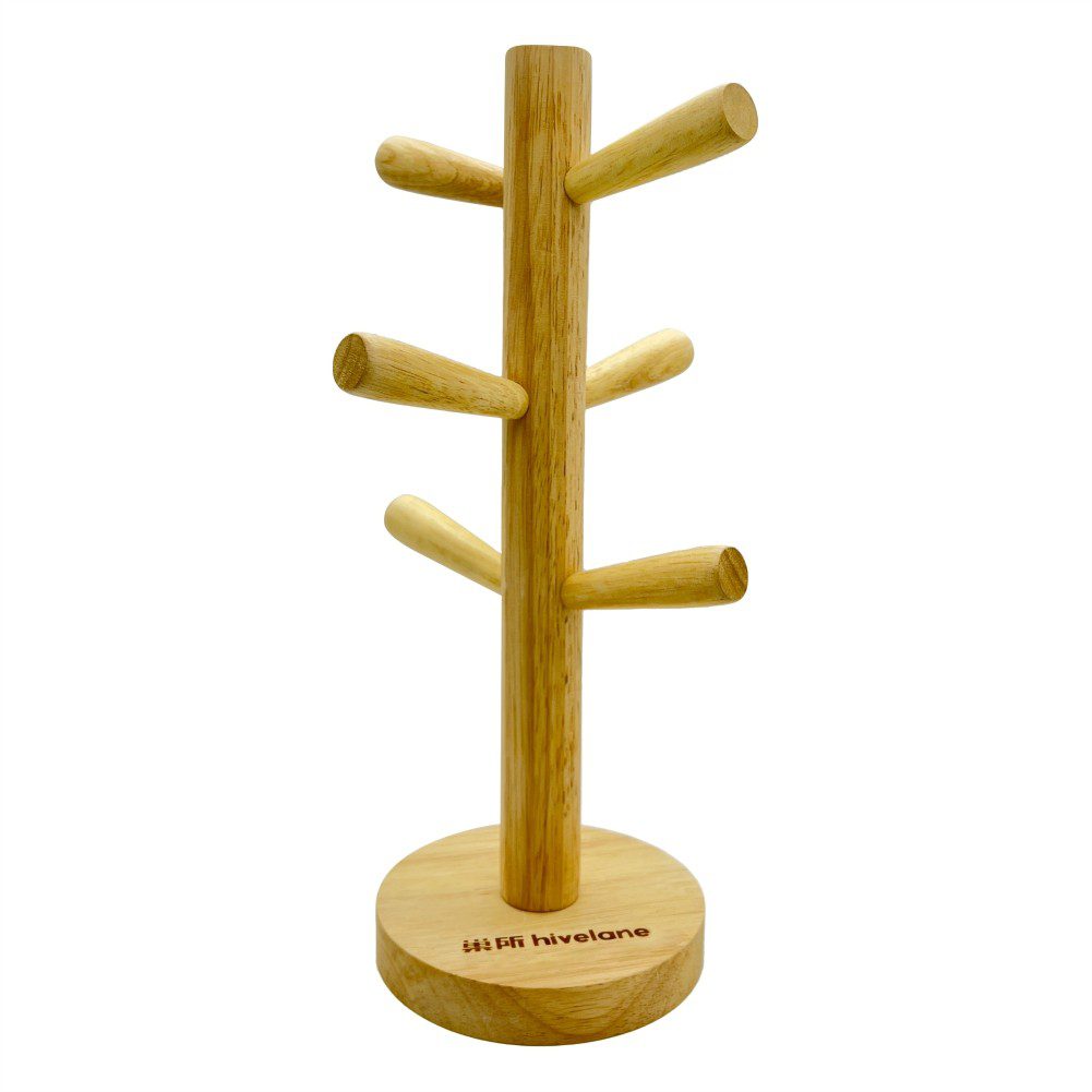 Hivelane Rubberwood Mug Tree with 6 Arms, C1840