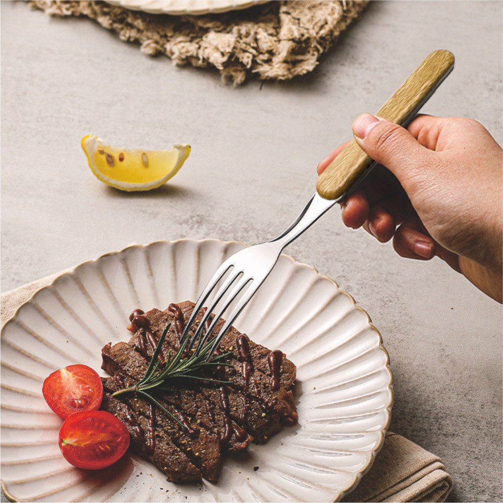 Hivelane 304 Stainless Steel Fork with Wood-Grain Handle, C1882 - Image 4