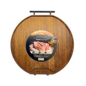Hivelane Solid Black-Gold Hardwood Round Cutting Board, C1787