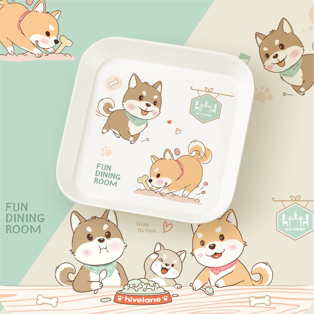 Hivelane Puppy Bamboo-Fibre Square Plate, C1707 - Image 2