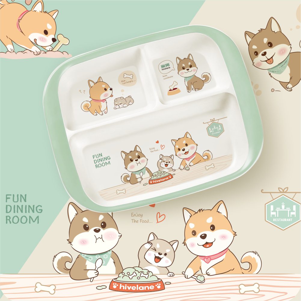 Hivelane Puppy Bamboo-Fibre Three-Compartment Plate, C1708 - Image 2