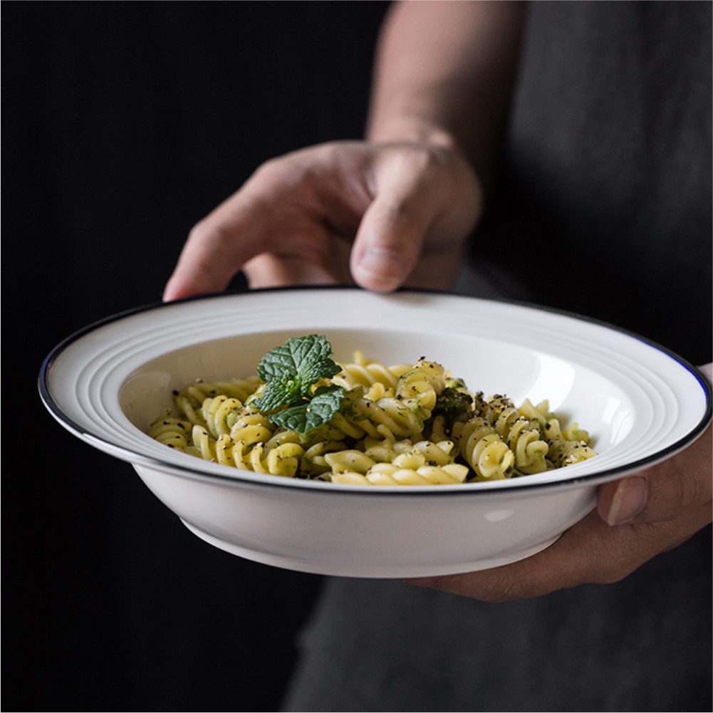 Hivelane 7-inch Double-Line Porcelain Rice Plate, C1658 - Image 2