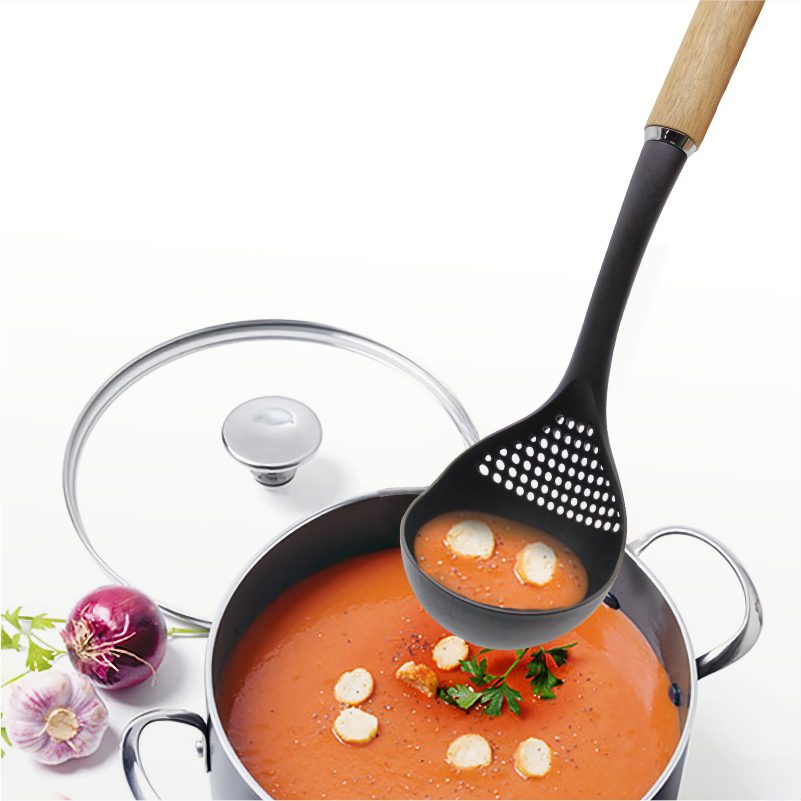 Hivelane Nylon Slotted Ladle with Wood Handle, C1357 - Image 2