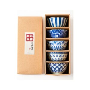 Hivelane Japanese Floral 5-Inch Ceramic Rice Bowl Set, 5-Piece, C1730