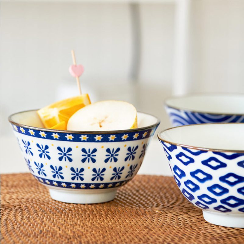 Hivelane Japanese Floral 5-Inch Ceramic Rice Bowl Set, 5-Piece, C1730 - Image 3