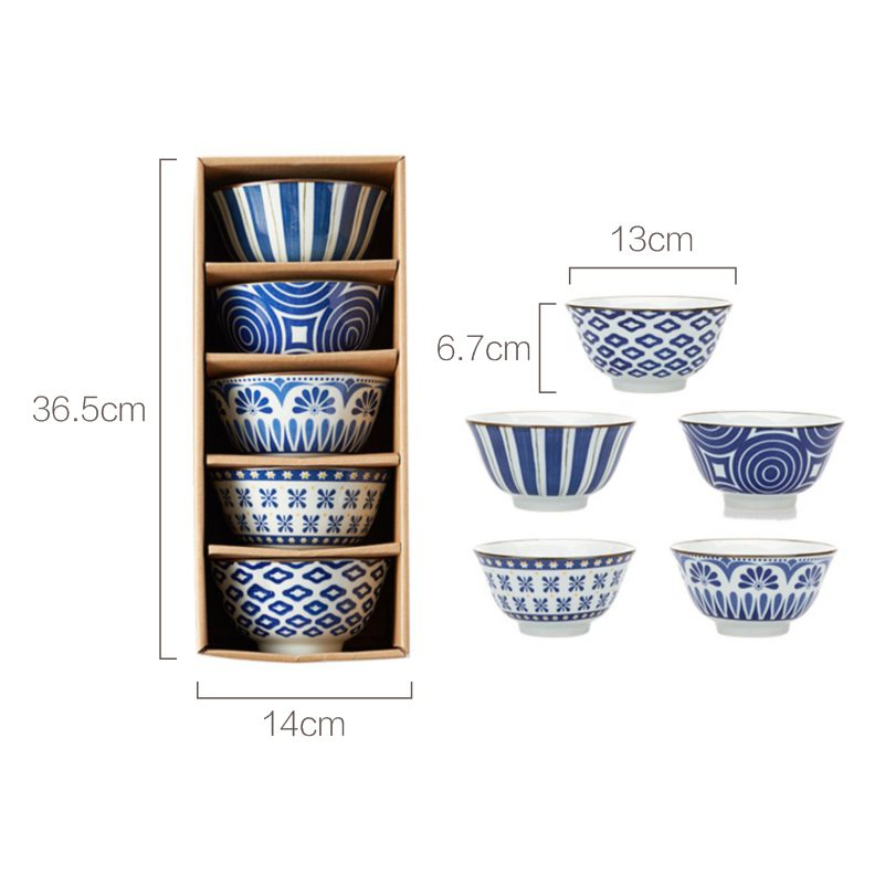 Hivelane Japanese Floral 5-Inch Ceramic Rice Bowl Set, 5-Piece, C1730 - Image 5
