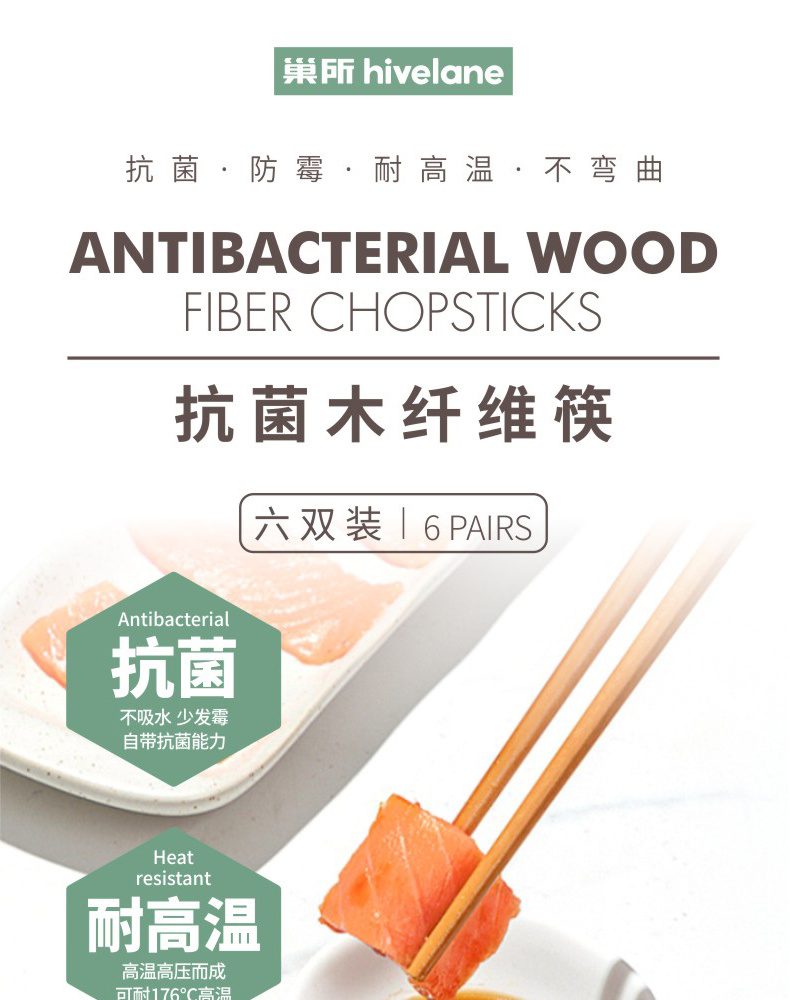 Hivelane Wood Fiber Chopsticks 6 Pairs C1736 product details 01
