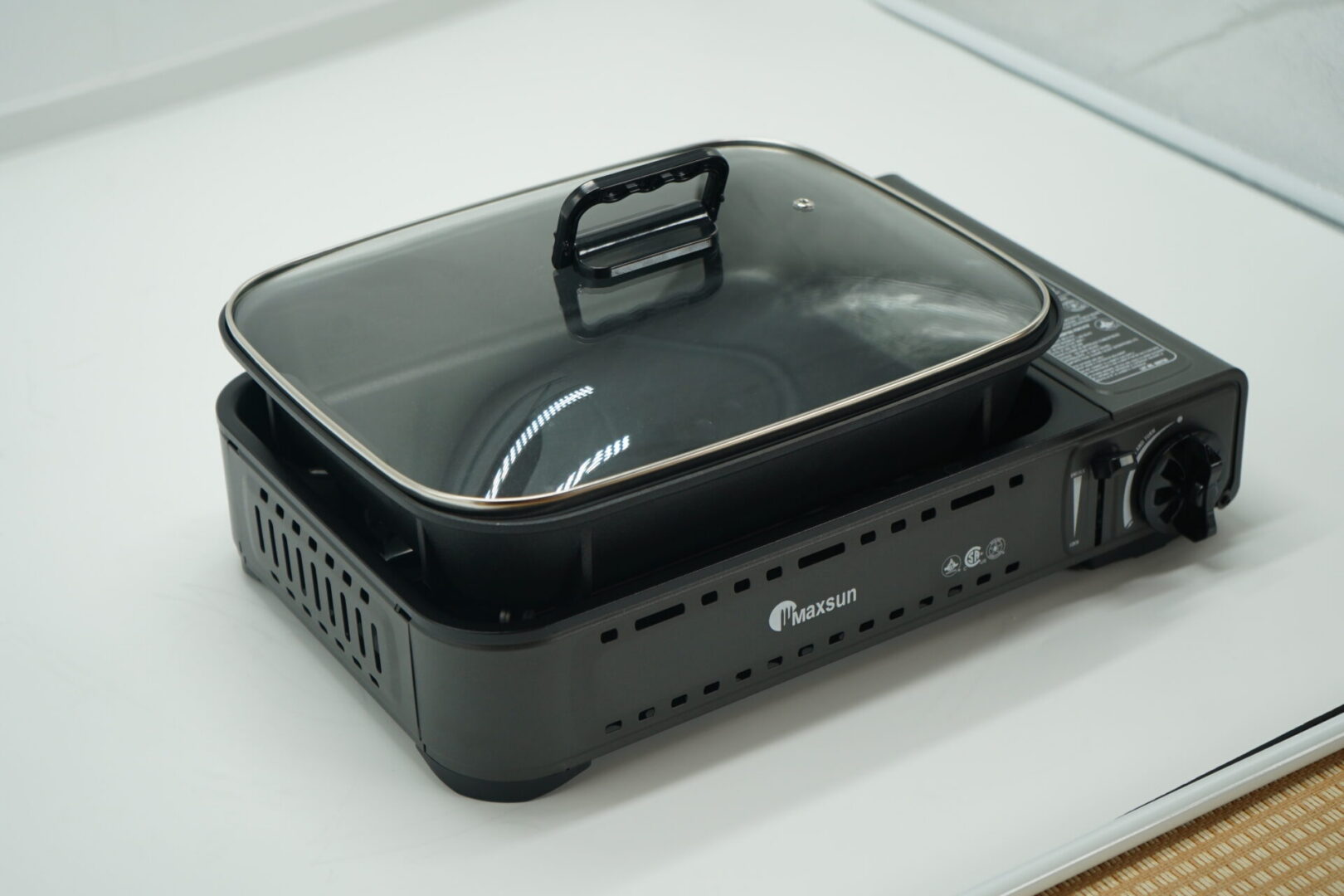 Maxsun MS-8 Mini portable butane stove with deep grill pan and glass lid