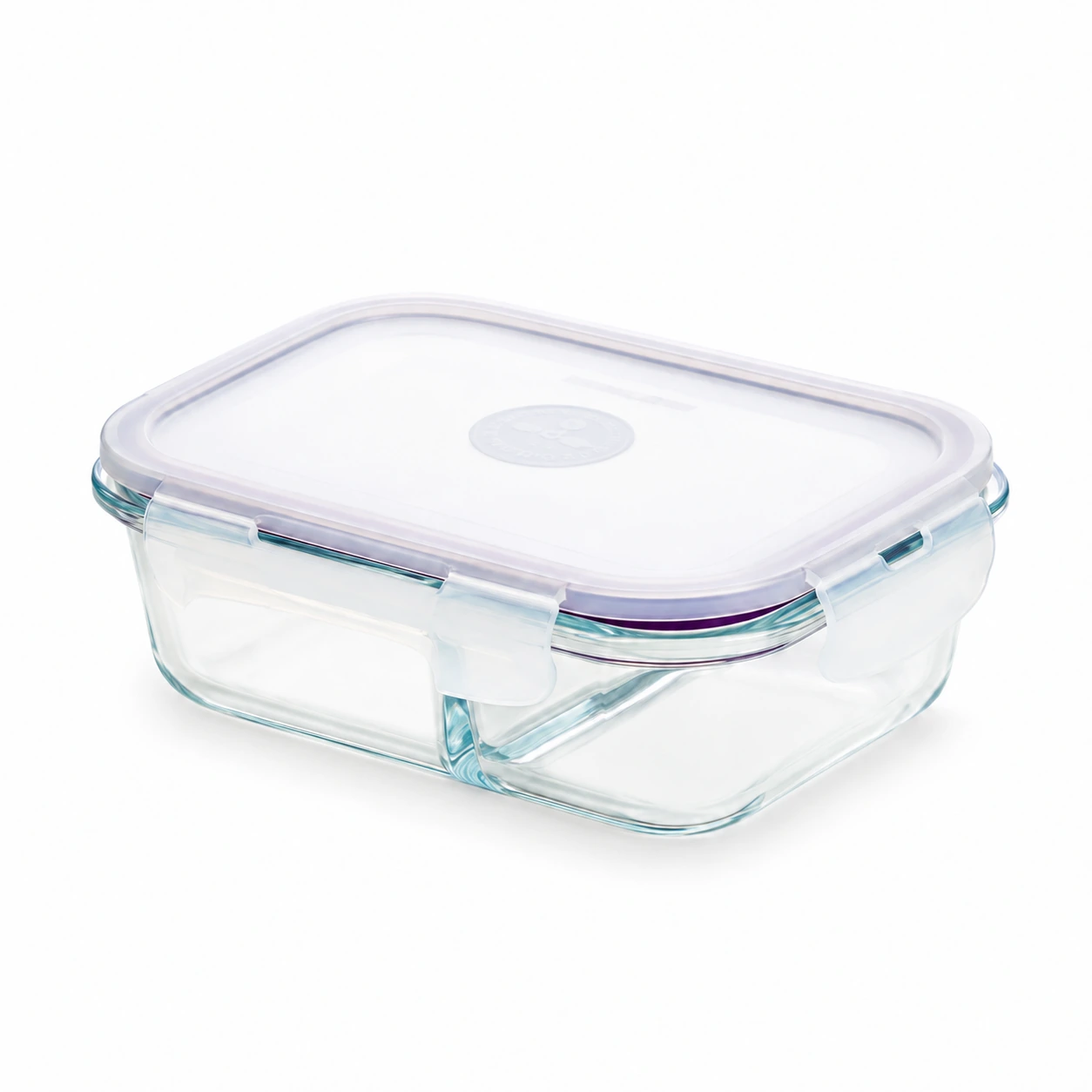 茶花 031005 650ml two-compartment glass food container with lid, POS SKU 10003592