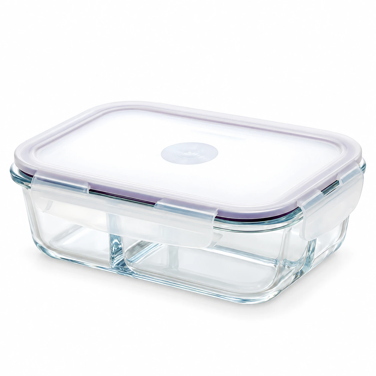 茶花 031006 1000ml three-compartment glass food container with lid, POS SKU 10003593