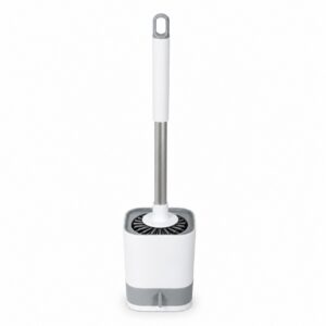Aodi Q17 white and grey toilet brush seated in its holder on a white background