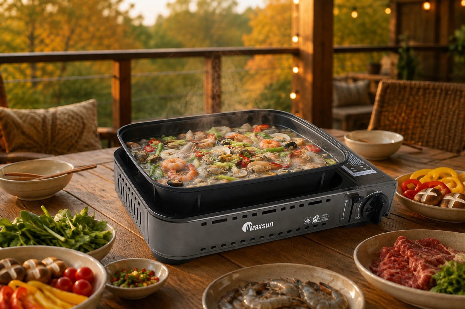 Maxsun MS-8 Mini hot pot set on a warm covered open-air patio