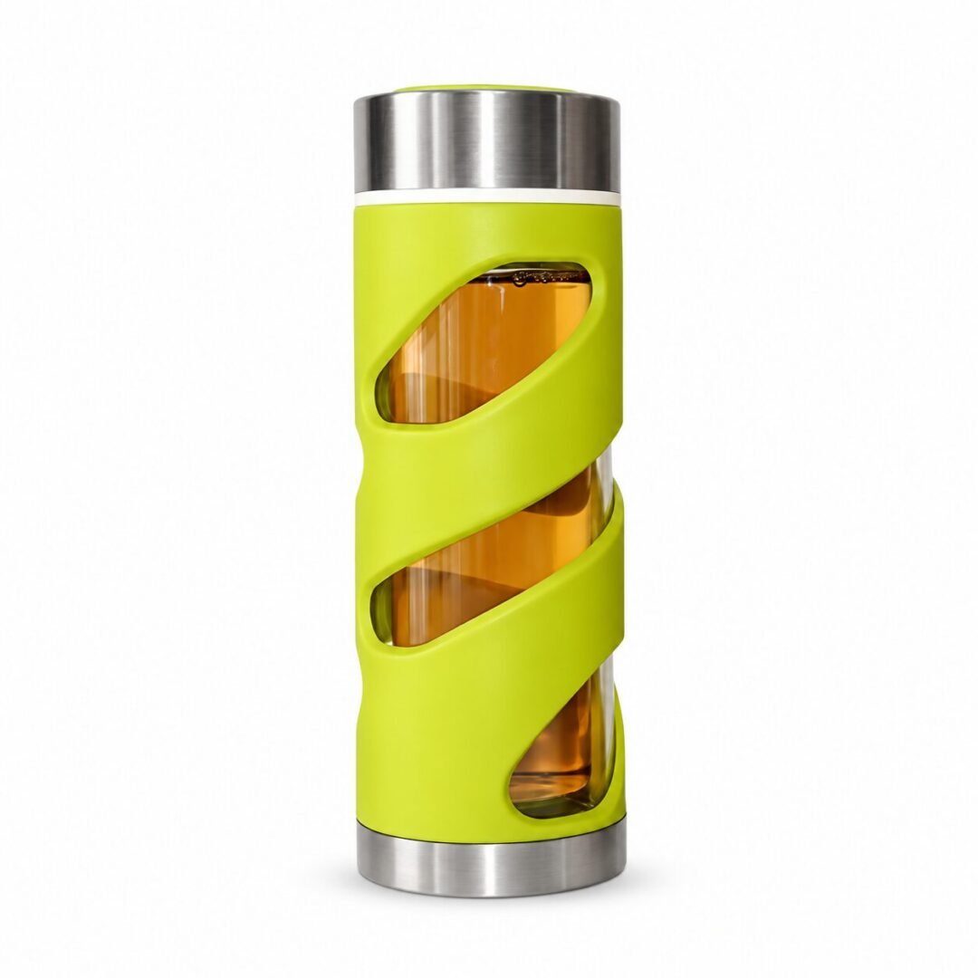 ChaHua 6213 glass drinking bottle - green sleeve, 200 mL